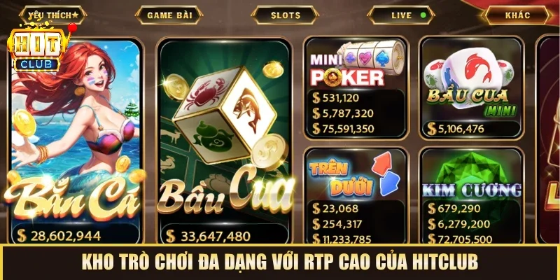 Kho trò chơi đa dạng với RTP cao của Hitclub